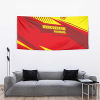 Kyrgyzstan Football Tapestry Red and Yellow Sports with National Emblem Design