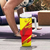 Kyrgyzstan Football Tumbler With Handle Red and Yellow Sports with National Emblem Design