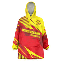 Kyrgyzstan Football Wearable Blanket Hoodie Red and Yellow Sports with National Emblem Design