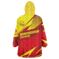 Kyrgyzstan Football Wearable Blanket Hoodie Red and Yellow Sports with National Emblem Design