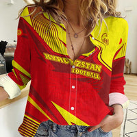 Kyrgyzstan Football Women Casual Shirt Red and Yellow Sports with National Emblem Design