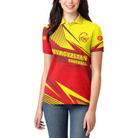 Kyrgyzstan Football Women Polo Shirt Red and Yellow Sports with National Emblem Design