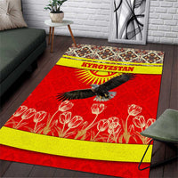 Kyrgyzstan Eagle and Tulip Area Rug with Red Ethnic Pattern with National Sun Emblem - Wonder Print Shop