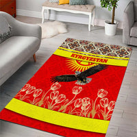 Kyrgyzstan Eagle and Tulip Area Rug with Red Ethnic Pattern with National Sun Emblem - Wonder Print Shop