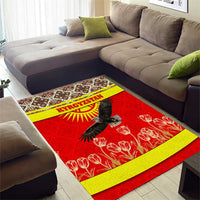 Kyrgyzstan Eagle and Tulip Area Rug with Red Ethnic Pattern with National Sun Emblem - Wonder Print Shop