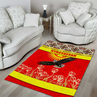 Kyrgyzstan Eagle and Tulip Area Rug with Red Ethnic Pattern with National Sun Emblem - Wonder Print Shop