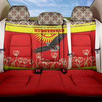 Kyrgyzstan Eagle and Tulip Back Car Seat Cover with Red Ethnic Pattern with National Sun Emblem - Wonder Print Shop