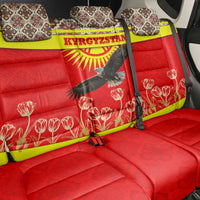 Kyrgyzstan Eagle and Tulip Back Car Seat Cover with Red Ethnic Pattern with National Sun Emblem - Wonder Print Shop