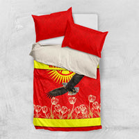 Kyrgyzstan Eagle and Tulip Bedding Set with Red Ethnic Pattern with National Sun Emblem - Wonder Print Shop