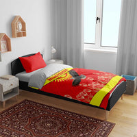 Kyrgyzstan Eagle and Tulip Bedding Set with Red Ethnic Pattern with National Sun Emblem - Wonder Print Shop