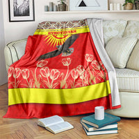 Kyrgyzstan Eagle and Tulip Blanket with Red Ethnic Pattern with National Sun Emblem - Wonder Print Shop