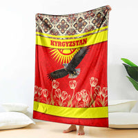 Kyrgyzstan Eagle and Tulip Blanket with Red Ethnic Pattern with National Sun Emblem - Wonder Print Shop