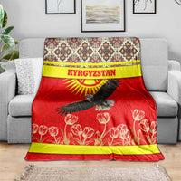 Kyrgyzstan Eagle and Tulip Blanket with Red Ethnic Pattern with National Sun Emblem - Wonder Print Shop