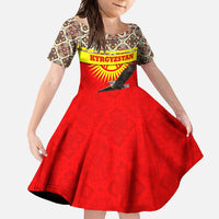 Kyrgyzstan Eagle and Tulip Family Matching Off Shoulder Maxi Dress and Hawaiian Shirt with Red Ethnic Pattern with National Sun Emblem - Wonder Print Shop