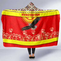 Kyrgyzstan Eagle and Tulip Hooded Blanket with Red Ethnic Pattern with National Sun Emblem - Wonder Print Shop