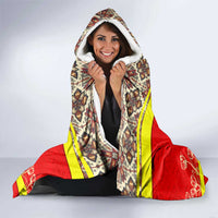 Kyrgyzstan Eagle and Tulip Hooded Blanket with Red Ethnic Pattern with National Sun Emblem - Wonder Print Shop