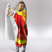 Kyrgyzstan Eagle and Tulip Hooded Blanket with Red Ethnic Pattern with National Sun Emblem - Wonder Print Shop