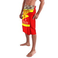 Kyrgyzstan Eagle and Tulip Lavalava with Red Ethnic Pattern with National Sun Emblem - Wonder Print Shop