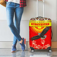 Kyrgyzstan Eagle and Tulip Luggage Cover with Red Ethnic Pattern with National Sun Emblem - Wonder Print Shop