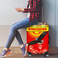 Kyrgyzstan Eagle and Tulip Luggage Cover with Red Ethnic Pattern with National Sun Emblem - Wonder Print Shop