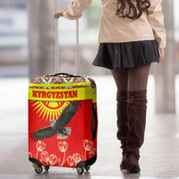 Kyrgyzstan Eagle and Tulip Luggage Cover with Red Ethnic Pattern with National Sun Emblem - Wonder Print Shop
