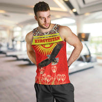 Kyrgyzstan Eagle and Tulip Men Tank Top with Red Ethnic Pattern with National Sun Emblem - Wonder Print Shop