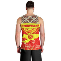 Kyrgyzstan Eagle and Tulip Men Tank Top with Red Ethnic Pattern with National Sun Emblem - Wonder Print Shop