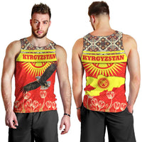 Kyrgyzstan Eagle and Tulip Men Tank Top with Red Ethnic Pattern with National Sun Emblem - Wonder Print Shop