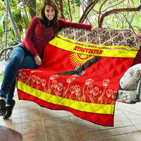 Kyrgyzstan Eagle and Tulip Quilt with Red Ethnic Pattern with National Sun Emblem - Wonder Print Shop