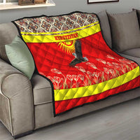 Kyrgyzstan Eagle and Tulip Quilt with Red Ethnic Pattern with National Sun Emblem - Wonder Print Shop