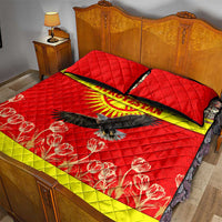 Kyrgyzstan Eagle and Tulip Quilt Bed Set with Red Ethnic Pattern with National Sun Emblem - Wonder Print Shop