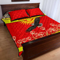 Kyrgyzstan Eagle and Tulip Quilt Bed Set with Red Ethnic Pattern with National Sun Emblem - Wonder Print Shop
