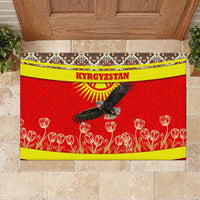 Kyrgyzstan Eagle and Tulip Rubber Doormat with Red Ethnic Pattern with National Sun Emblem - Wonder Print Shop