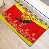 Kyrgyzstan Eagle and Tulip Rubber Doormat with Red Ethnic Pattern with National Sun Emblem - Wonder Print Shop