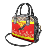 Kyrgyzstan Eagle and Tulip Shoulder Handbag with Red Ethnic Pattern with National Sun Emblem - Wonder Print Shop