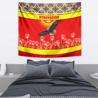 Kyrgyzstan Eagle and Tulip Tapestry with Red Ethnic Pattern with National Sun Emblem - Wonder Print Shop