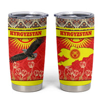 Kyrgyzstan Eagle and Tulip Tumbler Cup with Red Ethnic Pattern with National Sun Emblem - Wonder Print Shop