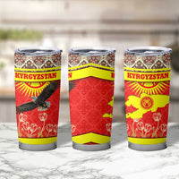 Kyrgyzstan Eagle and Tulip Tumbler Cup with Red Ethnic Pattern with National Sun Emblem - Wonder Print Shop