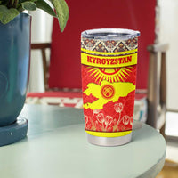 Kyrgyzstan Eagle and Tulip Tumbler Cup with Red Ethnic Pattern with National Sun Emblem - Wonder Print Shop