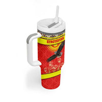 Kyrgyzstan Eagle and Tulip Tumbler With Handle with Red Ethnic Pattern with National Sun Emblem - Wonder Print Shop