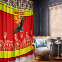 Kyrgyzstan Eagle and Tulip Window Curtain with Red Ethnic Pattern with National Sun Emblem - Wonder Print Shop