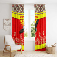 Kyrgyzstan Eagle and Tulip Window Curtain with Red Ethnic Pattern with National Sun Emblem - Wonder Print Shop