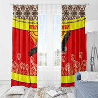Kyrgyzstan Eagle and Tulip Window Curtain with Red Ethnic Pattern with National Sun Emblem - Wonder Print Shop