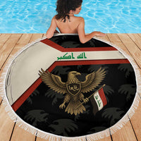 Iraq Golden Eagle Emblem Beach Blanket with Flag Stripes and National Arabic Script Design - Wonder Print Shop