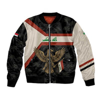 Iraq Golden Eagle Emblem Bomber Jacket with Flag Stripes and National Arabic Script Design - Wonder Print Shop