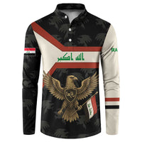 Iraq Golden Eagle Emblem Button Sweatshirt with Flag Stripes and National Arabic Script Design - Wonder Print Shop