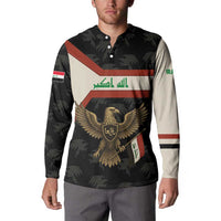 Iraq Golden Eagle Emblem Button Sweatshirt with Flag Stripes and National Arabic Script Design - Wonder Print Shop