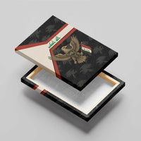 Iraq Golden Eagle Emblem Canvas Wall Art with Flag Stripes and National Arabic Script Design - Wonder Print Shop