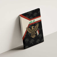 Iraq Golden Eagle Emblem Canvas Wall Art with Flag Stripes and National Arabic Script Design - Wonder Print Shop