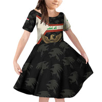 Iraq Golden Eagle Emblem Family Matching Off Shoulder Short Dress and Hawaiian Shirt with Flag Stripes and National Arabic Script Design - Wonder Print Shop